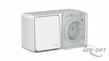 Изображения товара AtlasDesign Profi54 Серый О/У Блок: Розетка с заземлением со шторками 16А, Выключатель 1-клавишный 10А | ATN543070 | SE