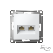 Изображения товара AtlasDesign Белый Розетка 2-ая компьютерная RJ45+RJ45, кат.5E, механизм | ATN000185 | SE