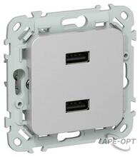 Изображения товара FLITE Розетка USB A+A 2,1А РЮ-2-ФлА алюминий | FI-U21-D31-K47 | IEK