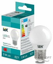Изображения товара Лампа светодиодная Globe G45 400lm 4000K E27 | LL-I-G45-5-230-40-E27 | IEK