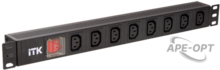 Изображения товара Блок розеток 19 PDU(8шт)IEC320 C13 с LED вык.алюм.проф.1U шнур 2м вилка DIN49440 | PH12-8C131 | ITK