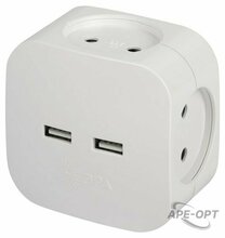 Изображения товара Разветвитель электрический ЭРА SP-4-USB-W на 4 розетки + 2xUSB 2400mA, без заземл 10А (белый) | Б0049532 | ЭРА