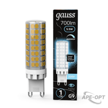 Изображения товара Лампа светодиодная G9 AC185-265V 5,5W 550lm 4100K керамика диммируемая LED 1/10/200 | 107309255-D | Gauss