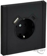 Изображения товара FORTE&PIANO Розетка с заземлением со шторками в/к 16А USB A+C 18Вт FP147M черный | FP-R14-16-U22-018-M-K02 | IEK