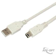 Изображения товара Кабель mini USB (male) штекер - USB-A (male) штекер, длина 3 метра, белый (PE пакет) | 18-1136 | REXANT