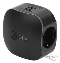 Изображения товара Тройник SP-3e-USB-BLACK 3гн 220V + 2xUSB 2100mA, c заземл, со шт (черный) | Б0046364 | ЭРА
