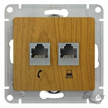 Изображения товара Glossa Дерево Дуб Розетка 2-я RJ11+RJ45, кат.5E | GSL000585 | SE