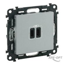Изображения товара Valena LIFE Алюминий Зарядное устройство с 2-мя USB-разьемами тип С-тип С 240В/5В 3000мА С лицевой панелью | 753307 | Legrand