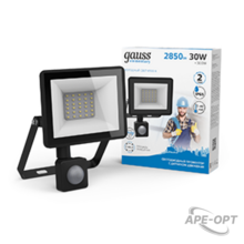 Изображения товара Прожектор светодиодный Gauss Elementary LED 30W 2100lm IP65 6500К с датчиком движения | 628511330 | Gauss