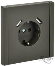 Изображения товара FORTE&PIANO Розетка с заземлением, со шторками в/к 16А USB A+A 3,1А FP345 серый | FP-R14-16-U21-D31-K03 | IEK