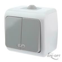 Изображения товара 5-105-03 Выключатель двойной с подсветкой, 10А-250В, IP54, ОУ, Atlantic, серый | Б0050944 | Intro