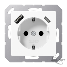 Изображения товара Розетка SCHUKO® с USB-зарядным устройством, тип A + тип С; термопласт; белый| LS1520-15CAWW |Jung