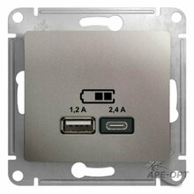 Изображения товара Glossa Платина USB Розетка A+С, 5В/2,4А, 2х5В/1,2 А, механизм | GSL001239 | SE