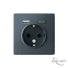 Изображения товара ArtGallery Грифель Розетка 16А с 2 USB A+C, 5В/2,4А/3,0А, 2х5В/1,5А, механизм | GAL000732 | SE