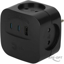 Изображения товара Разветвитель электрический ЭРА SP-4-3USBAC-B на 4 розетки + 3 USB A+C со шторками 10А черный | Б0069084 | ЭРА