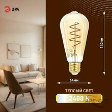 Изображения товара Лампа светодиодная F-LED ST64-7W-824-E27 spiral gold (филамент, спир зол, 7Вт, тепл, E27) (20/960) | Б0047665 | ЭРА
