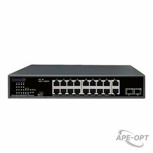 Изображения товара TR-NS14202S-185-16POE - Неуправляемый коммутатор TRASSIR с 16 PoE портами (10/100/1000 Мбит/с Base-T PoE port),и 2 SFP портами и 2 RJ-45 Uplink ports.