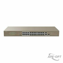 Изображения товара Tenda TEF1126P-24-250W - Коммутатор PoE неуправляемый, 24 порта PoE 10/100 Base-TX + 2 порта 10/100/1000 Base-T и 1 порт 1000 Base-X SFP IEEE 802.3af/at, автоматически идентифицирует устройства с питанием от PoE