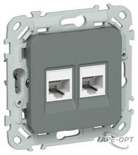 Изображения товара FLITE Розетка 2-ая компьютерная RJ45 кат.5Е UTP РК5е-2-0-ФлМА мокрый асфальт | FI-K22-1-K80 | IEK